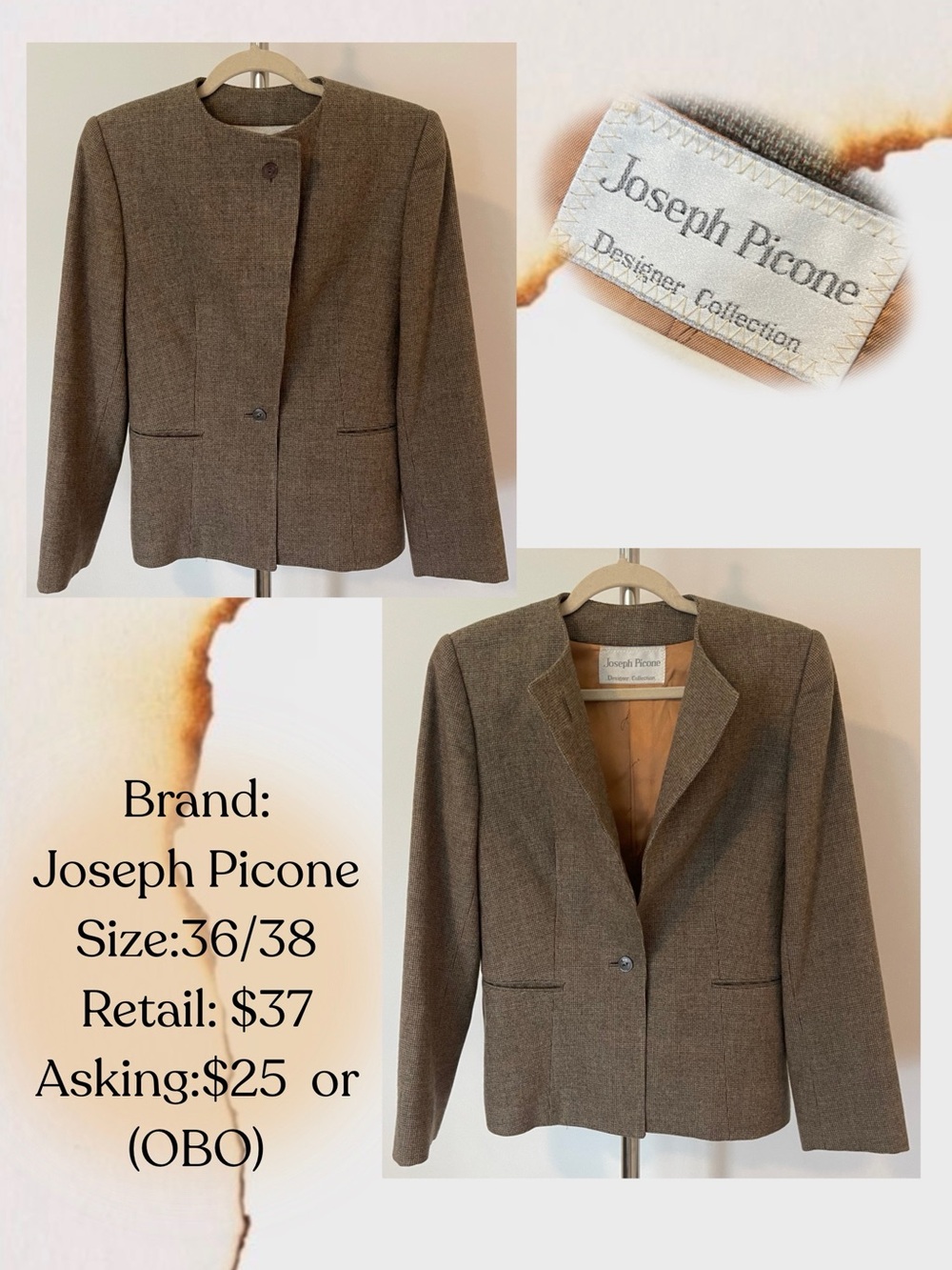 Women's Taupe Tweed Blazer Jacket